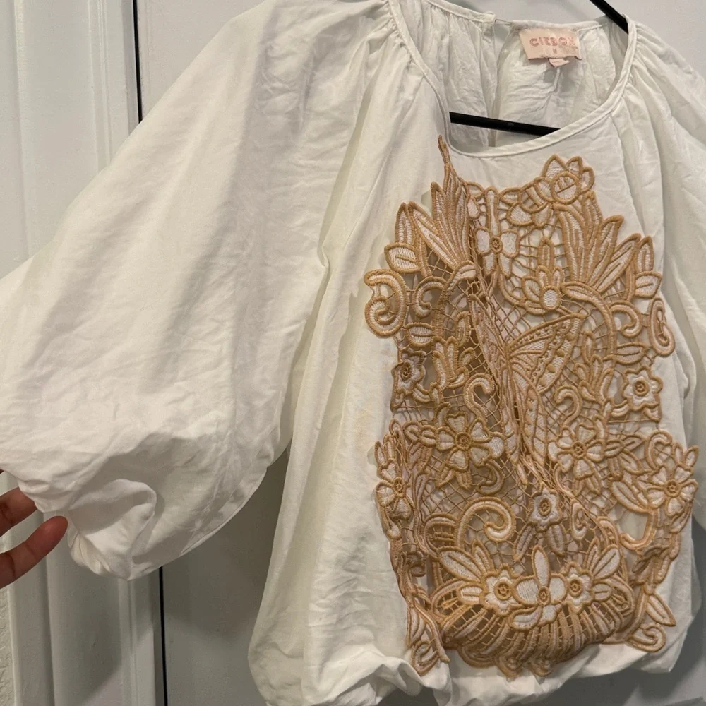 Anthropologie Crafty Linen Blend Puff-Sleeve Top by Ciebon